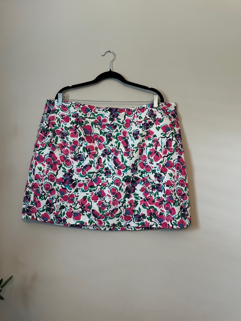 Pink Floral Mini Skort with Green Accents with pockets